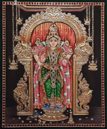 Picture of Madurai Meenakshi Tanjore Painting: South Indian Goddess Art, Gold Foil
